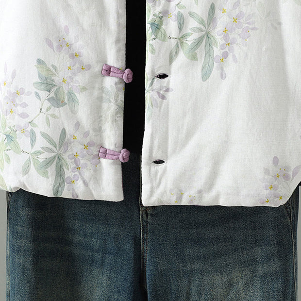 Buddha Stones Women's Purple Flower Leaves Frog-Button Design Long Sleeve Thermal Jacket - image 5