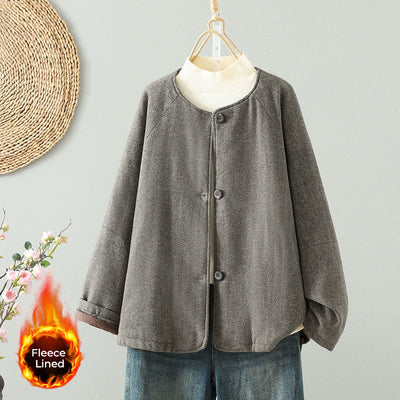 Buddha Stones Women's Brown Buttons Design Long Sleeve Thermal Jacket With Pockets - Tan - US12，UK/AU16，EU44 (2XL) - image 0