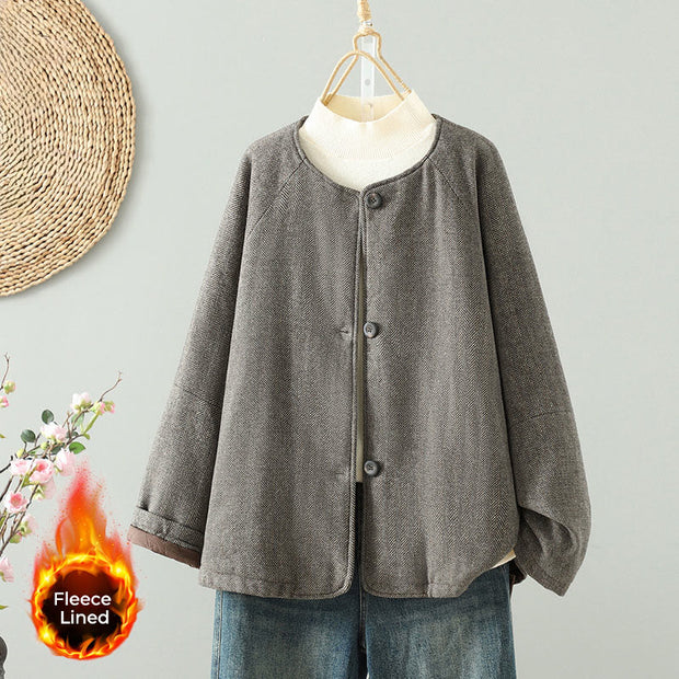 Buddha Stones Women's Brown Buttons Design Long Sleeve Thermal Jacket With Pockets - Tan - US12，UK/AU16，EU44 (2XL) - image 0