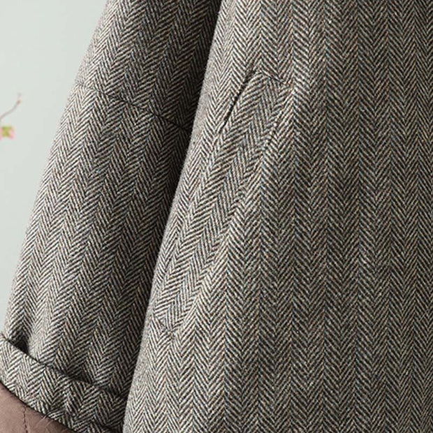 Buddha Stones Women's Brown Buttons Design Long Sleeve Thermal Jacket With Pockets - image 5