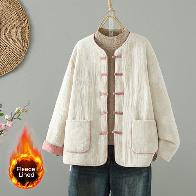 Buddha Stones Women's Beige Frog-Button Long Sleeve Thermal Jacket With Pockets - Snow - US8-10，UK/AU12-14，EU40-42 (2XL) - image 0