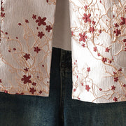 Buddha Stones Red Flowers Vine Buttons Design Long Sleeve Thermal Women's Jacket With Pockets - image 6