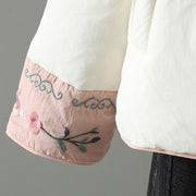 Buddha Stones Peach Blossom Embroidery Frog-Button Long Sleeve Thermal Women's Jacket With Pockets - image 20