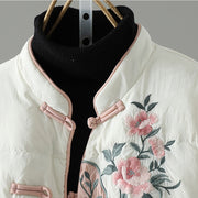 Buddha Stones Peach Blossom Embroidery Frog-Button Long Sleeve Thermal Women's Jacket With Pockets - image 17