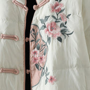 Buddha Stones Peach Blossom Embroidery Frog-Button Long Sleeve Thermal Women's Jacket With Pockets - image 19