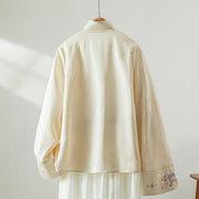 Buddha Stones Fall Flower Embroidery Frog-Button Design Long Sleeve Women's Jacket - image 1