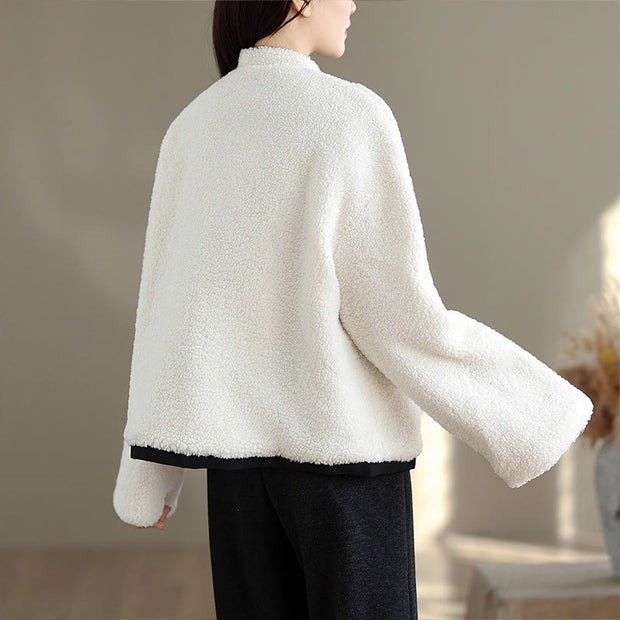 Buddha Stones White Willow Leaves Frog-Button Long Sleeve Thermal Women's Jacket - image 2