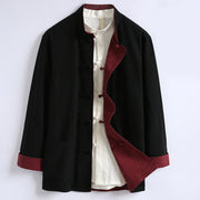 Buddha Stones Spring Chinese Reversible Men's Frog-Button Cotton Long Sleeve Jacket - Black - US/UK/AU46，EU56 (5XL) - image 3