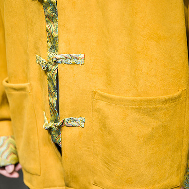 Buddha Stones Fall Waves Frog-Button Long Sleeve Men's Suede Cotton Jacket With Pockets - image 12