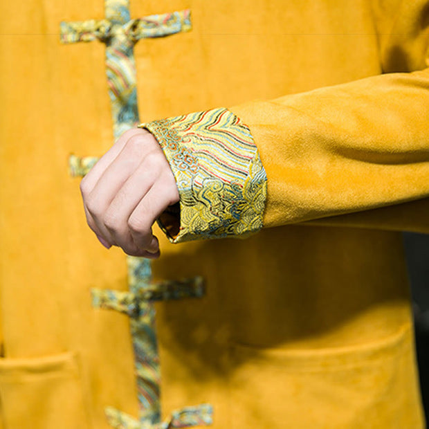 Buddha Stones Fall Waves Frog-Button Long Sleeve Men's Suede Cotton Jacket With Pockets - image 13