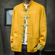 Buddha Stones Fall Waves Frog-Button Long Sleeve Men's Suede Cotton Jacket With Pockets - image 5