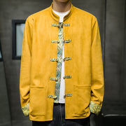 Buddha Stones Fall Waves Frog-Button Long Sleeve Men's Suede Cotton Jacket With Pockets - image 4