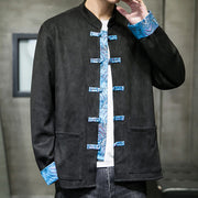 Buddha Stones Fall Waves Frog-Button Long Sleeve Men's Suede Cotton Jacket With Pockets - image 15