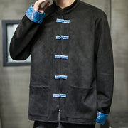 Buddha Stones Fall Waves Frog-Button Long Sleeve Men's Suede Cotton Jacket With Pockets - image 17