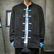 Buddha Stones Fall Waves Frog-Button Long Sleeve Men's Suede Cotton Jacket With Pockets - image 21