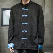 Buddha Stones Fall Waves Frog-Button Long Sleeve Men's Suede Cotton Jacket With Pockets - image 23