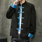 Buddha Stones Fall Waves Frog-Button Long Sleeve Men's Suede Cotton Jacket With Pockets - image 20