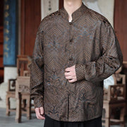 Buddha Stones Fall Flower Leaves Jacquard Frog-Button Long Sleeve Men's Jacket With Pockets - image 1