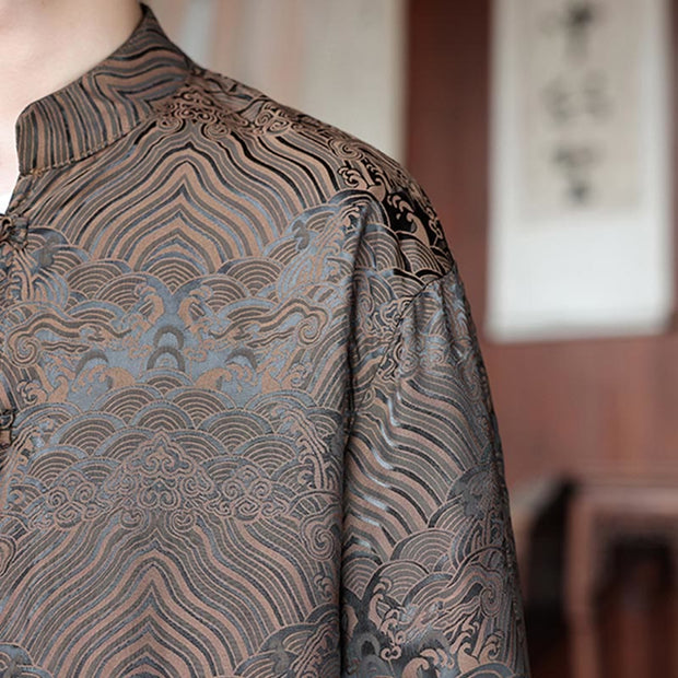 Buddha Stones Fall Flower Leaves Jacquard Frog-Button Long Sleeve Men's Jacket With Pockets - image 10