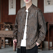 Buddha Stones Fall Flower Leaves Jacquard Frog-Button Long Sleeve Men's Jacket With Pockets - image 7