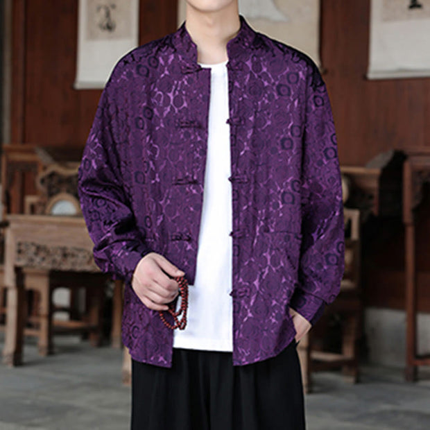 Buddha Stones Fall Flower Leaves Jacquard Frog-Button Long Sleeve Men's Jacket With Pockets - image 23