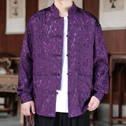Buddha Stones Fall Flower Leaves Jacquard Frog-Button Long Sleeve Men's Jacket With Pockets - image 20