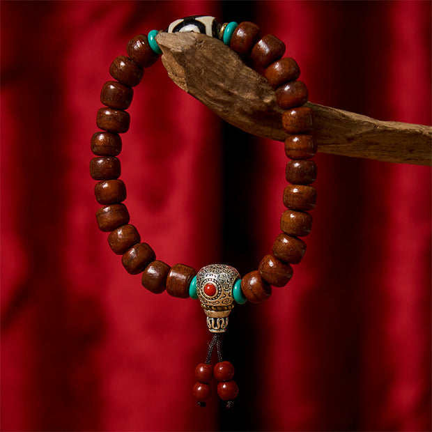 FREE Today: Luck Happiness Bone Beads Vajra Three-eyed Dzi Bead Bracelet - Bone Beads & Three-eyed Dzi Bead & Alloy(Wrist Circumference: 15cm-16cm) - image 0