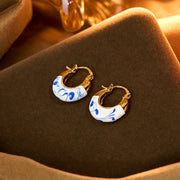 Buddha Stones Copper Plated 18k Gold Enamel Glaze Healing Luck U-shaped Earrings - image 3