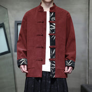 Buddha Stones Fall Bamboo Frog-Button Long Sleeve Men's Corduroy Cotton Jacket With Pockets - DarkRed - US/UK/AU46，EU56 (5XL) - image 0