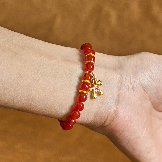 Buddha Stones Year Of The Horse Copper Coins Natural Red Agate Calm Confidence Bracelet - image 4