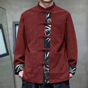 Buddha Stones Fall Bamboo Frog-Button Long Sleeve Men's Corduroy Cotton Jacket With Pockets - image 3