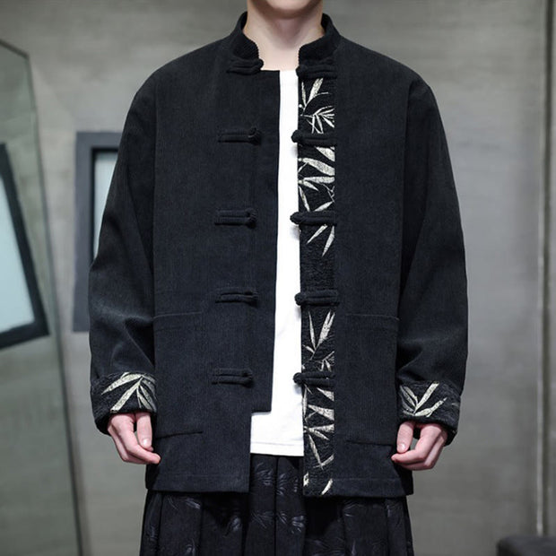 Buddha Stones Fall Bamboo Frog-Button Long Sleeve Men's Corduroy Cotton Jacket With Pockets - image 11