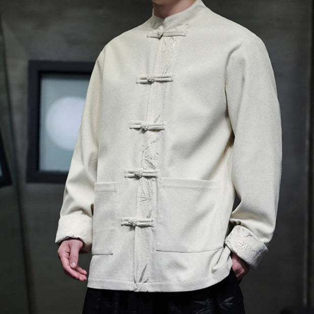 Buddha Stones Fall Bamboo Frog-Button Long Sleeve Men's Corduroy Cotton Jacket With Pockets - image 17