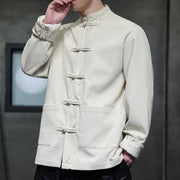 Buddha Stones Fall Bamboo Frog-Button Long Sleeve Men's Corduroy Cotton Jacket With Pockets - image 18