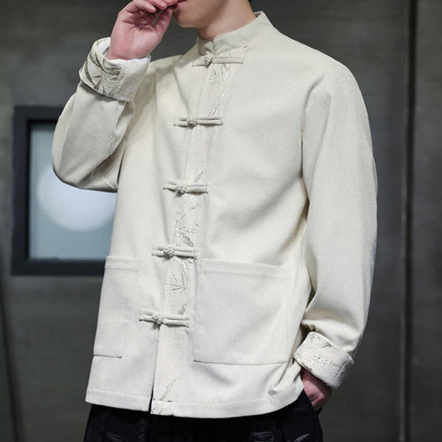 Buddha Stones Fall Bamboo Frog-Button Long Sleeve Men's Corduroy Cotton Jacket With Pockets - image 18