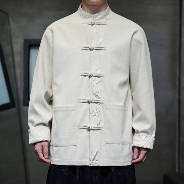 Buddha Stones Fall Bamboo Frog-Button Long Sleeve Men's Corduroy Cotton Jacket With Pockets - image 23