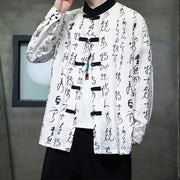 Buddha Stones Spring Fall Calligraphy Frog-Button Long Sleeve Men's Jacket - image 2