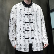 Buddha Stones Spring Fall Calligraphy Frog-Button Long Sleeve Men's Jacket - image 7