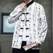 Buddha Stones Spring Fall Calligraphy Frog-Button Long Sleeve Men's Jacket - image 5