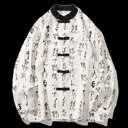 Buddha Stones Spring Fall Calligraphy Frog-Button Long Sleeve Men's Jacket - image 9