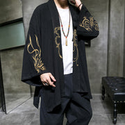 Buddha Stones Dragon Phoenix Open Front Long Sleeve Jacket Men's Cotton Kimono - Black - US/UK/AU48，EU58(5XL) - image 0