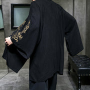 Buddha Stones Dragon Phoenix Open Front Long Sleeve Jacket Men's Cotton Kimono - image 4