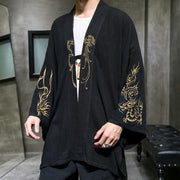 Buddha Stones Dragon Phoenix Open Front Long Sleeve Jacket Men's Cotton Kimono - image 5