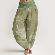 Buddha Stones Pink And White Lotus Women's Elastic Waist Harem Pants - DarkKhaki - US22，UK/AU26，EU54 (6XL) - image 7