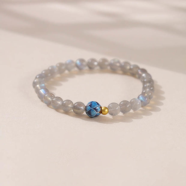 Buddha Stones Natural Moonstone Lotus Love Charming Bracelet - Moonstone & Lotus(Wrist Circumference: 15-16cm) - image 0