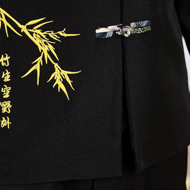 Buddha Stones 2Pcs Tang Suit Bamboo Frog-Button Men's Long Sleeve Shirt Pants Clothing Set - image 6