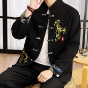 Buddha Stones 2Pcs Tang Suit Bamboo Frog-Button Men's Long Sleeve Shirt Pants Clothing Set - image 3