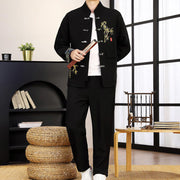 Buddha Stones 2Pcs Tang Suit Bamboo Frog-Button Men's Long Sleeve Shirt Pants Clothing Set - image 1