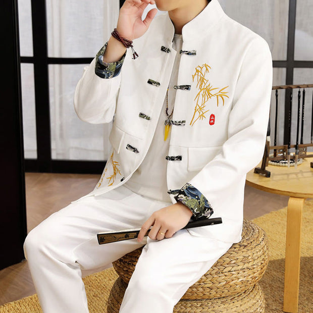 Buddha Stones 2Pcs Tang Suit Bamboo Frog-Button Men's Long Sleeve Shirt Pants Clothing Set - image 13