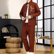 Buddha Stones 2Pcs Tang Suit Bamboo Frog-Button Men's Long Sleeve Shirt Pants Clothing Set - image 26